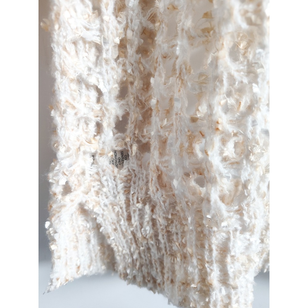 New Bke Sweater Large Crochet Eyelash Pointelle Open Knit Cream Relaxed Pullover - Picture 6 of 10